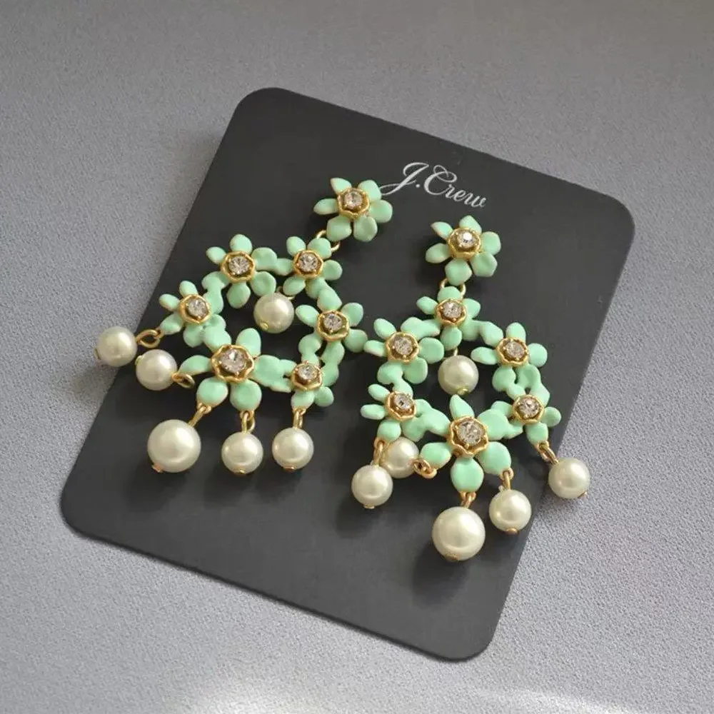J.Crew Pearl and Crystal Floral Chandelier Earrings - Picture 2 of 6